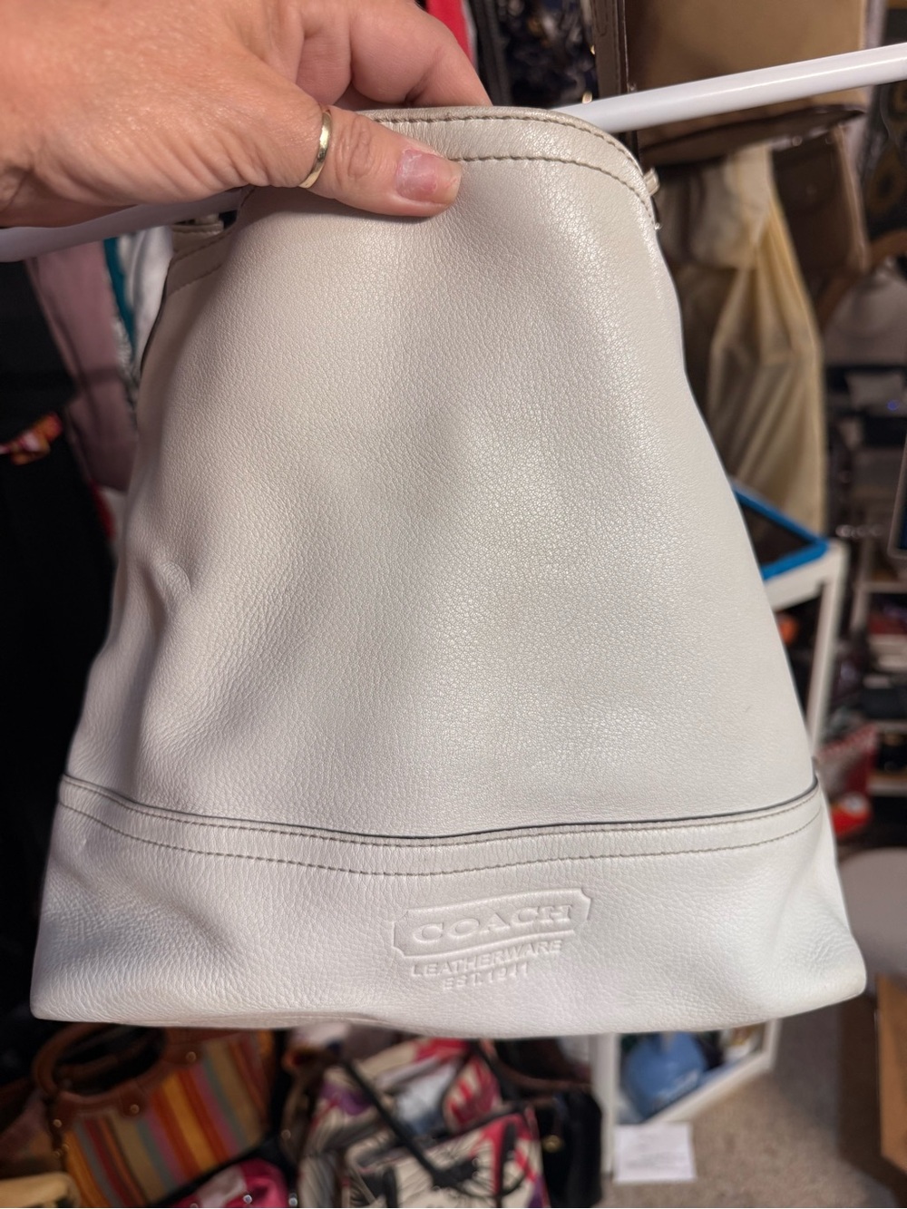 Coach Cream Leather Drawstring Bucket Bag